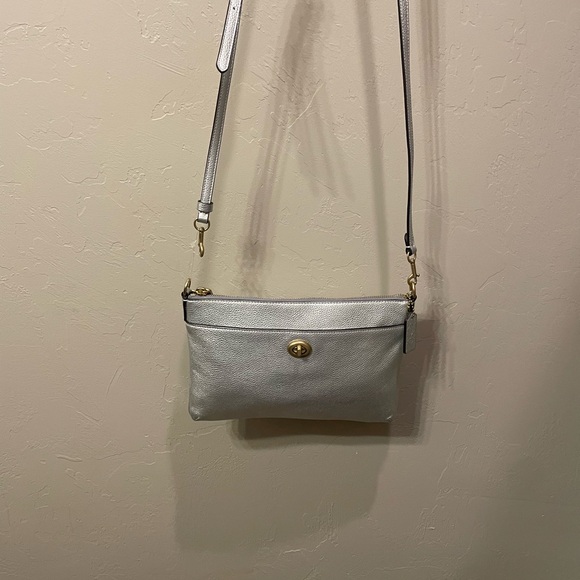 Coach Silver Crossbody Bag with Textured Leather - Picture 4 of 6